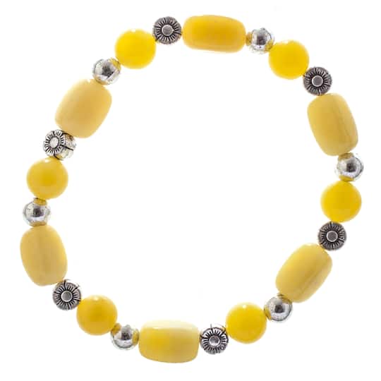 John Bead New Jade Natural Stone Stretch Bracelet with Silver Flower Spacer Beads
